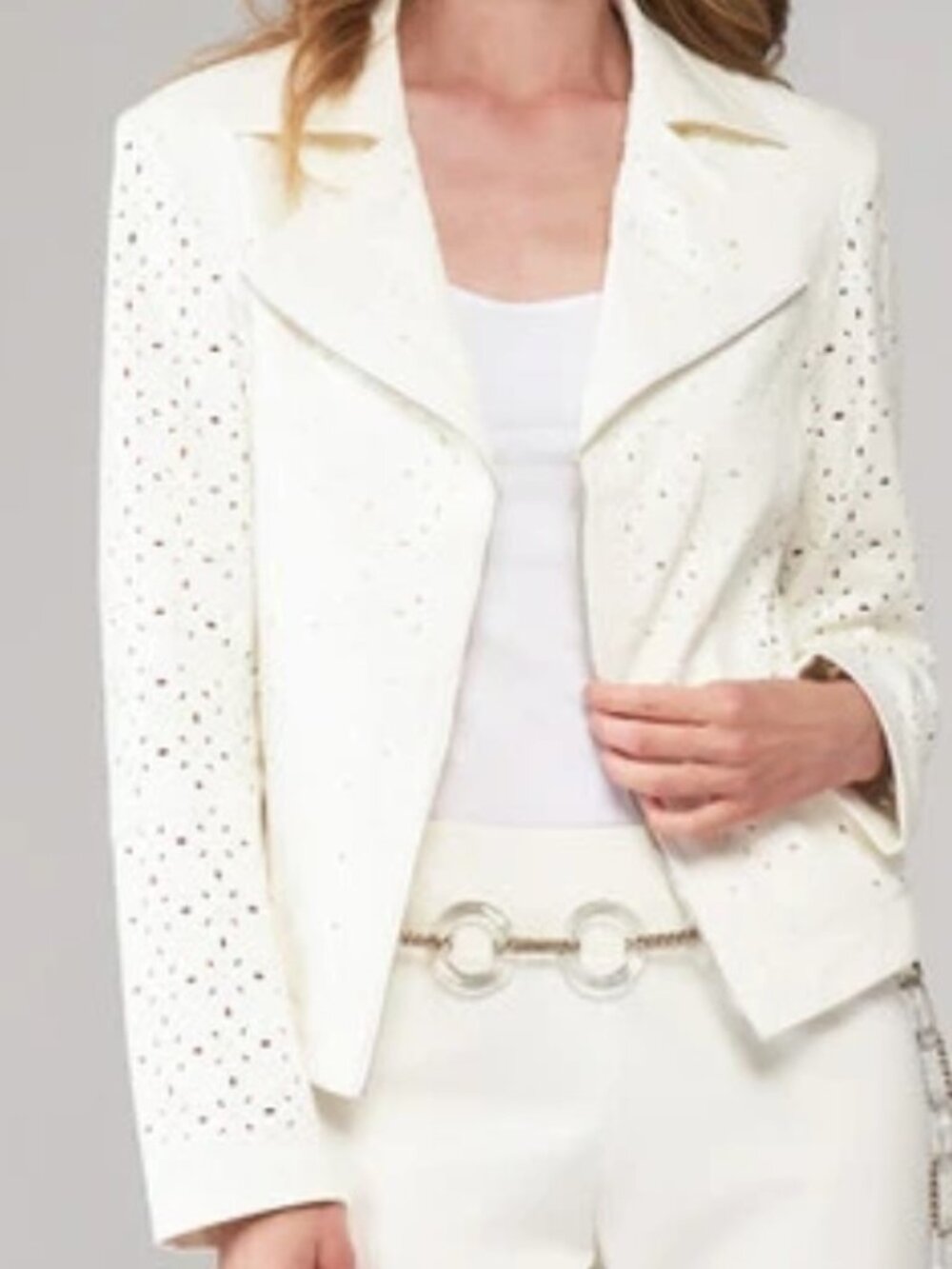 Insight NEW Long Jacket White Vegan Leather Knit Sleeves Women's 12 - Picture 16 of 16